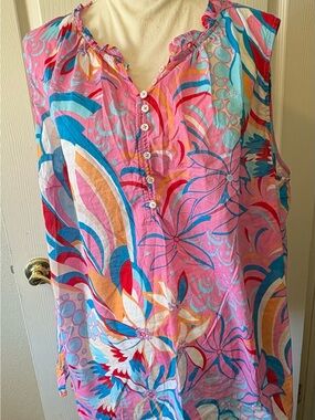 Talbots Pink Multicolor Floral Sleeveless Henley Tank